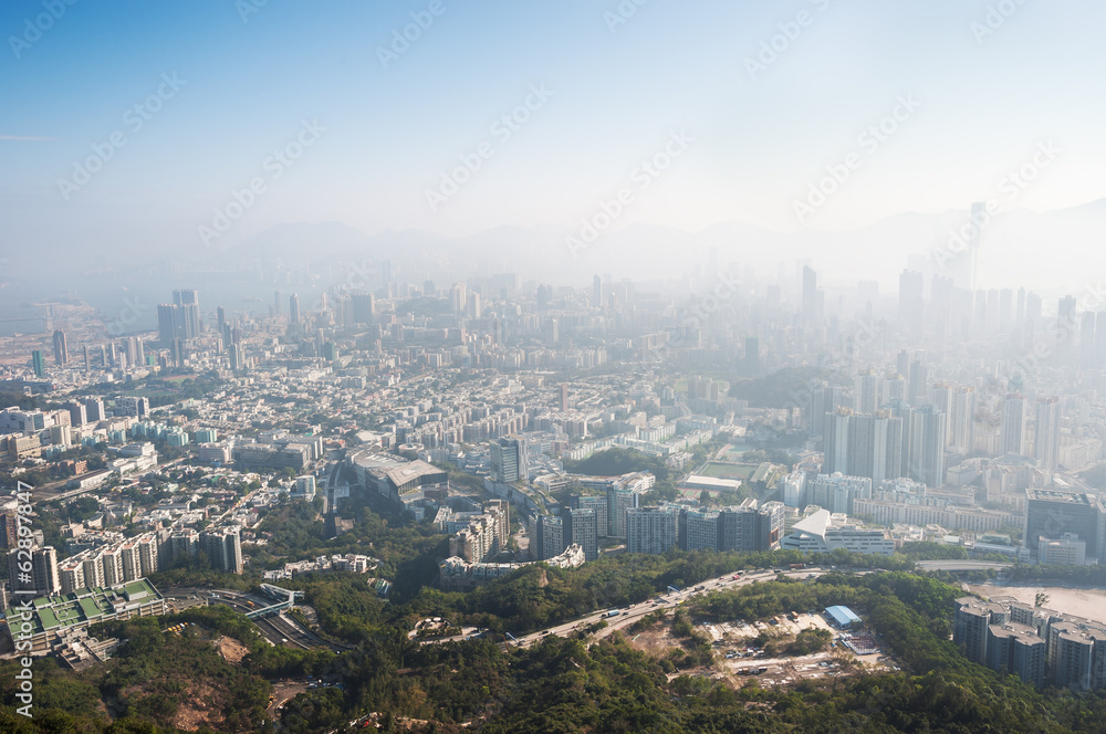 Polluted Hong Kong cityscape seen from Beacon Hill, Kowloon