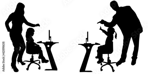 Vector silhouette of a people with a computer.