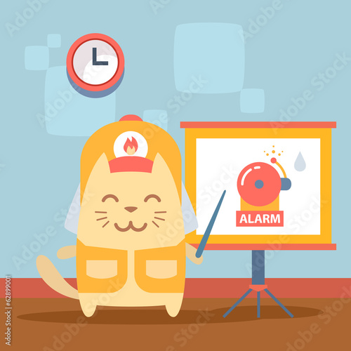 Character firefighter in coveralls and helmet colorful flat