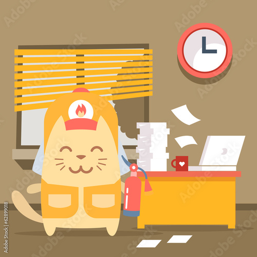 Character firefighter in coveralls and helmet colorful flat
