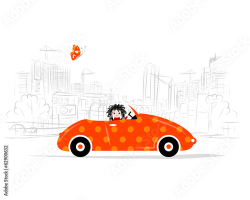 Woman driving car for your design