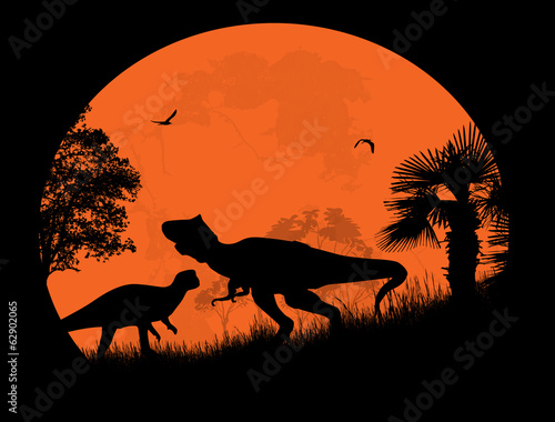 Dinosaurs Silhouettes in front a full moon