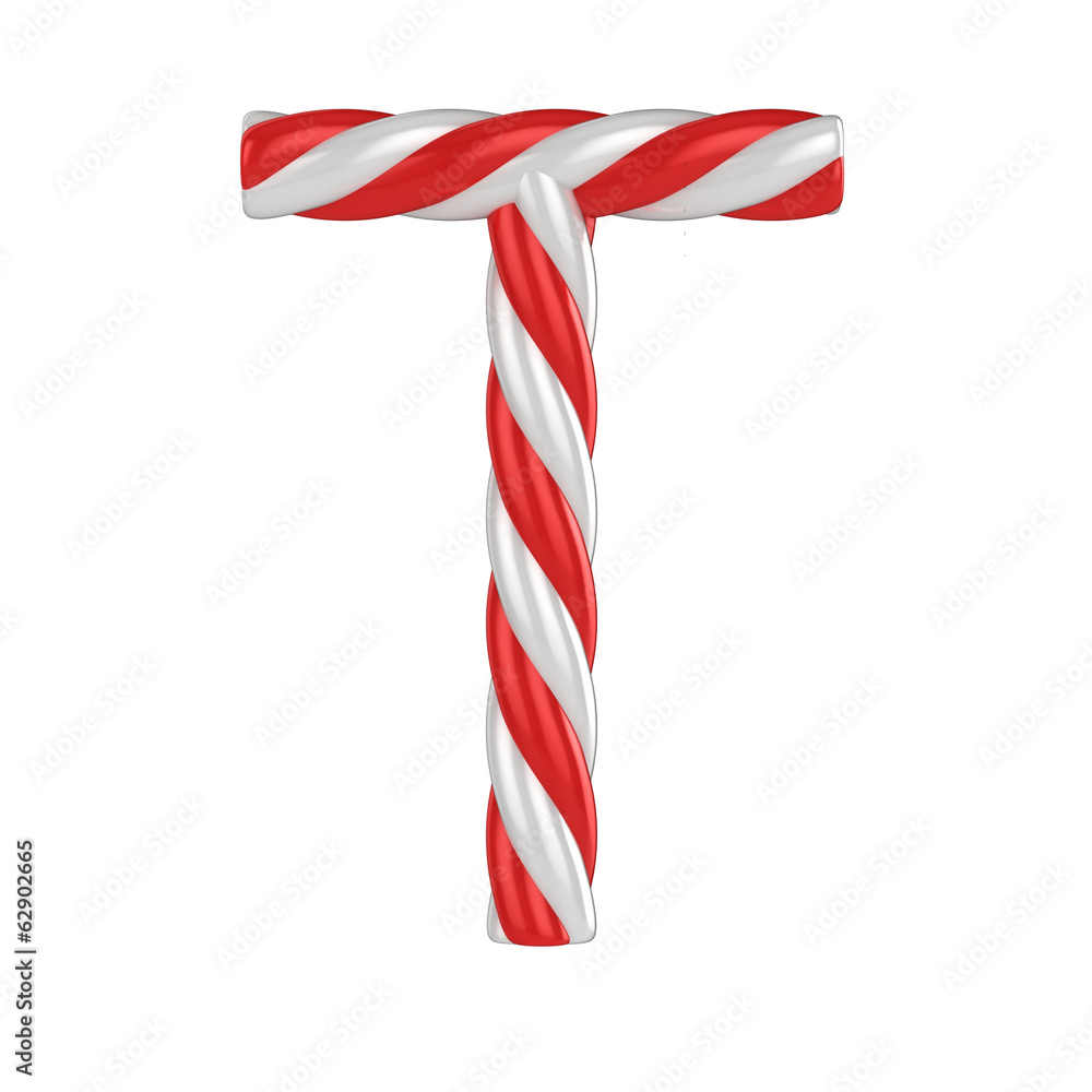 Obraz premium christmas candy cane font - letter T