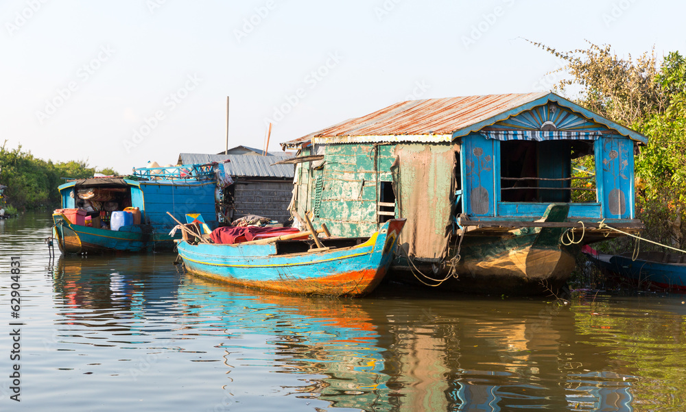 Slums in Cambodia on Tonle Sap lake