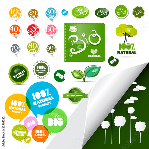 Natural Product Green Labels - Tags - Stickers Set