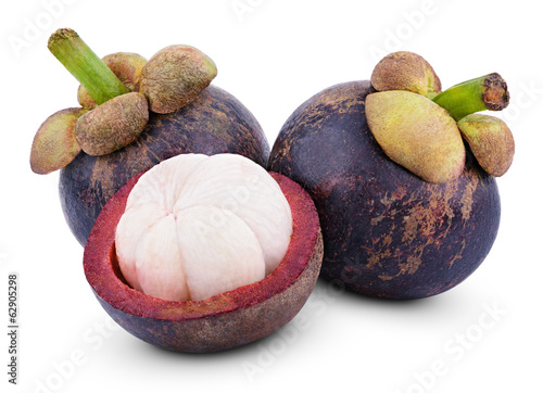 Mangosteen fruits with cut isolated on white with clipping path
