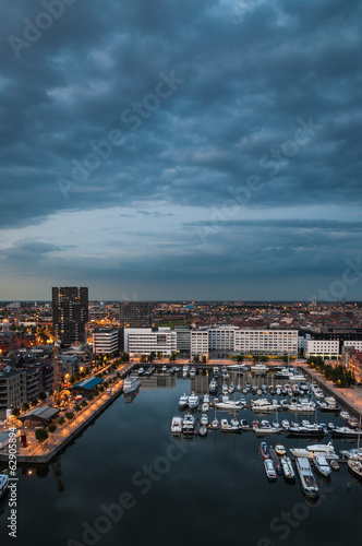 Aerial view to the harbor of Antwerp from the roof