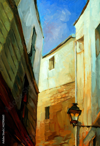 evening in gothic quarter of barcelona, painting, illustration #62906661