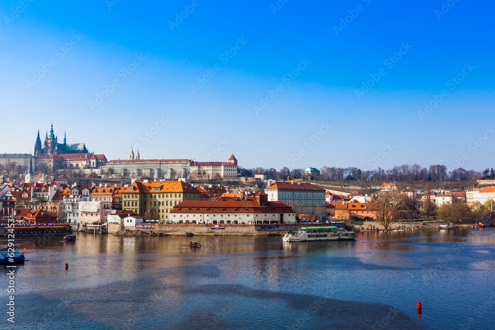 View of the Cathedral of St. Vitus, the Vltava River, Prague, Cz