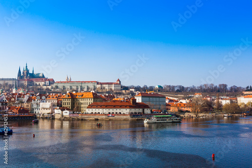 View of the Cathedral of St. Vitus, the Vltava River, Prague, Cz