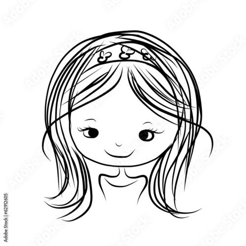 Cute girl smiling, sketch for your design
