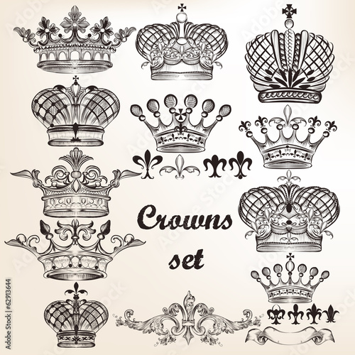 Set of vector hand drawn crowns for design