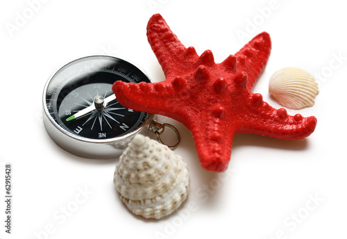 Compass, seastar and seashells photo