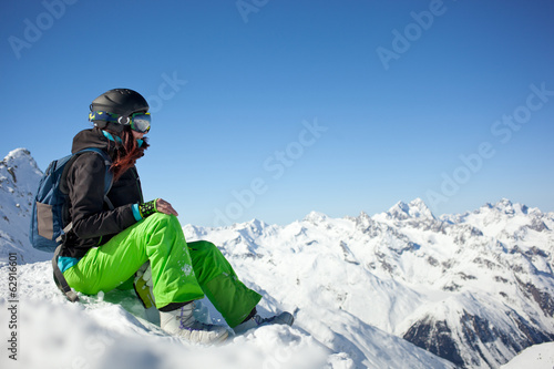 woman snowboarder, Alps Mountains,