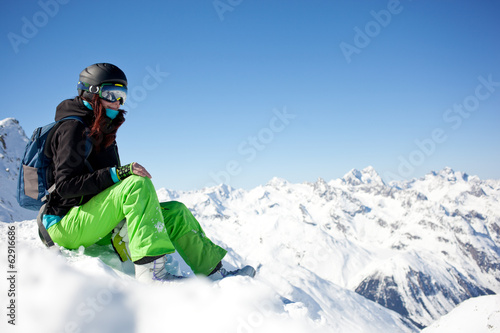 woman snowboarder, Alps Mountains, photo