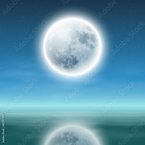 full moon with reflection on water at night.