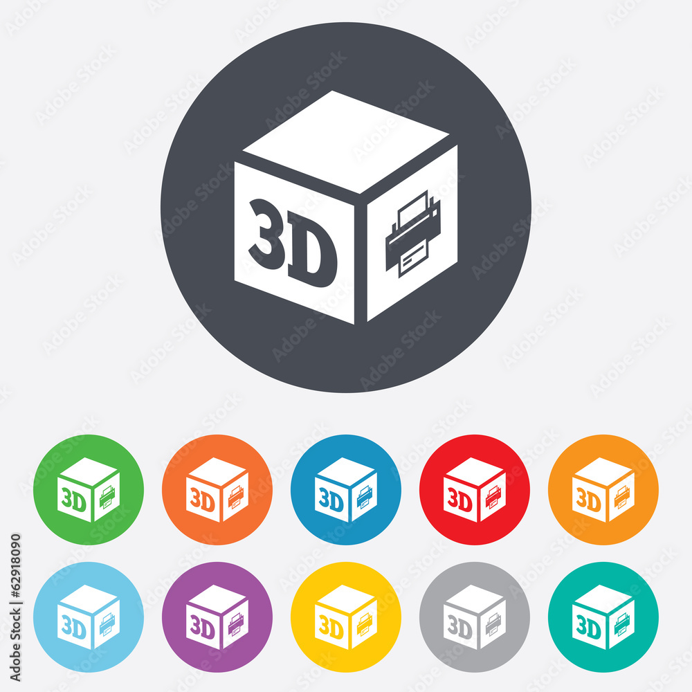3D Print sign icon. 3d cube Printing symbol. 3D Print sign icon. 3d cube Printing symbol.
