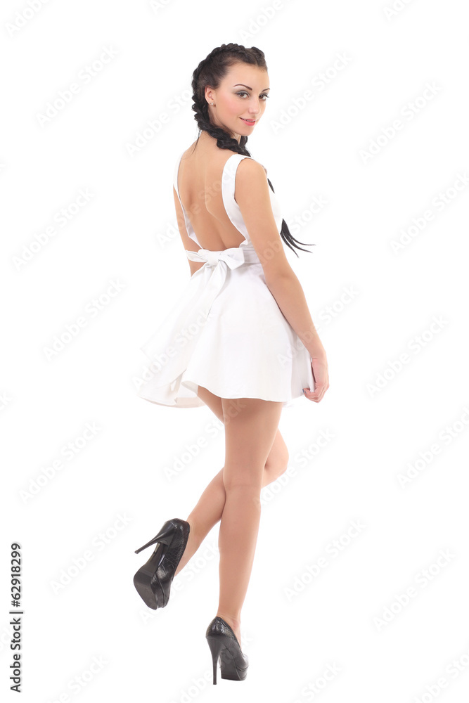 beautiful young brunette in a white dress beautiful young brunette in a white dress