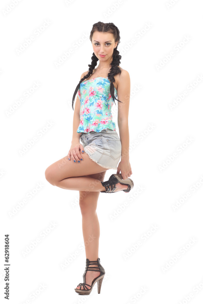 Beautiful sexy girl posing on a white background Beautiful sexy girl posing on a white background