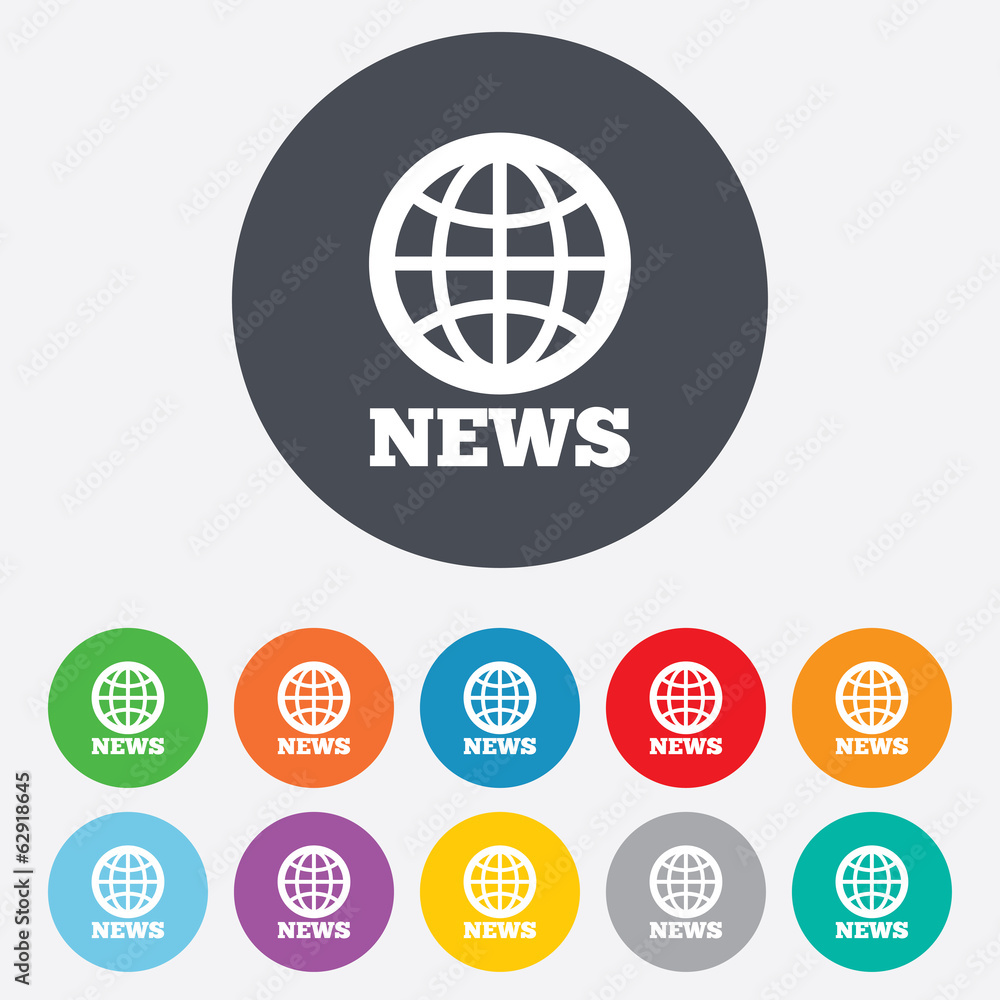 News sign icon. World globe symbol. News sign icon. World globe symbol.