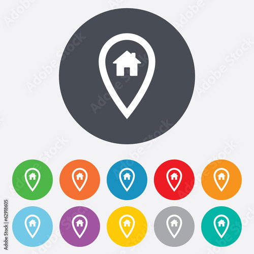 Map pointer house sign icon. Marker symbol.