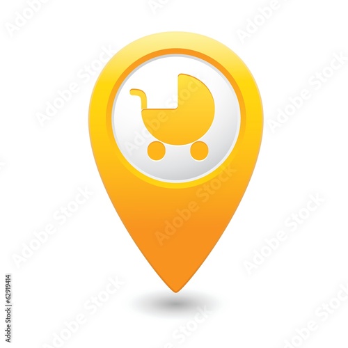 Map pointer with baby carriage icon