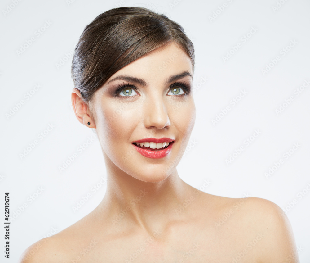 Close up portrait of beautiful young woman face. Isolated Close up portrait of beautiful young woman face. Isolated