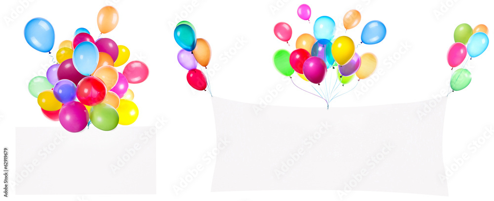 Holiday banners with colorful balloons