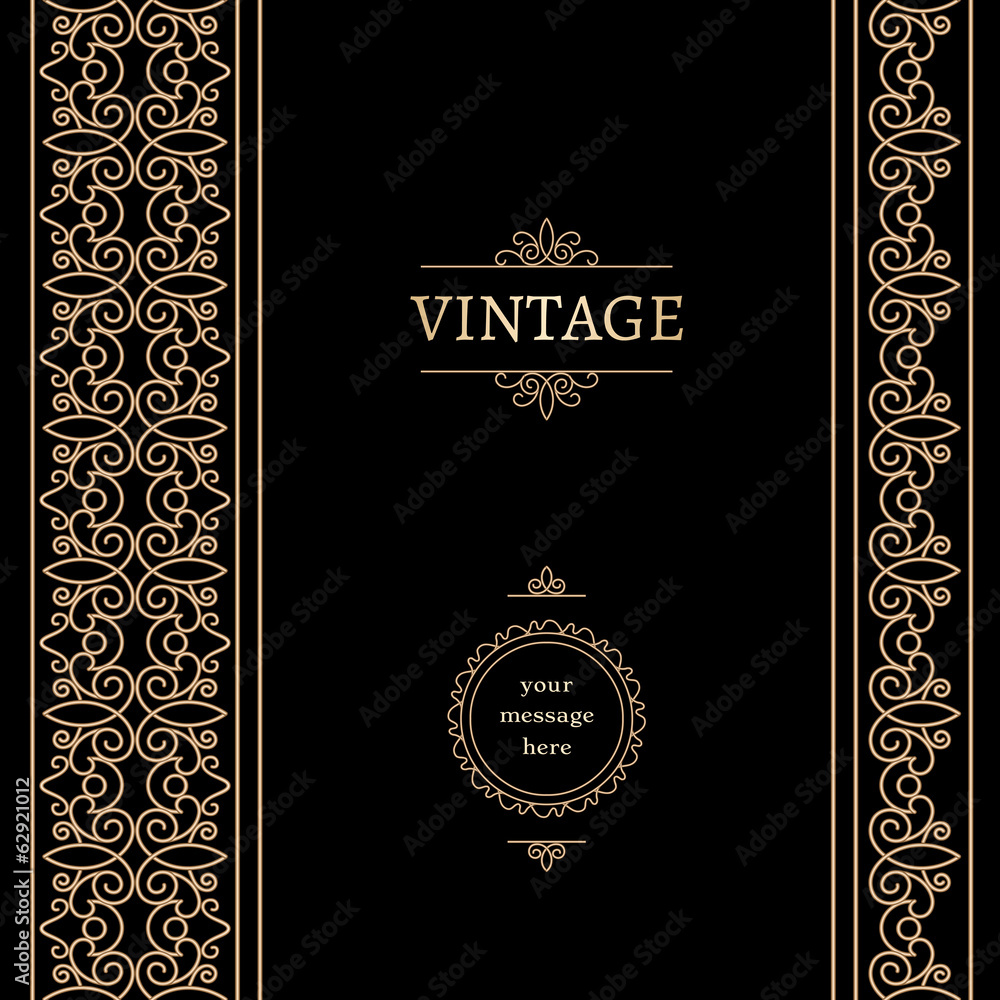 Vintage gold frame with seamless borders on black background