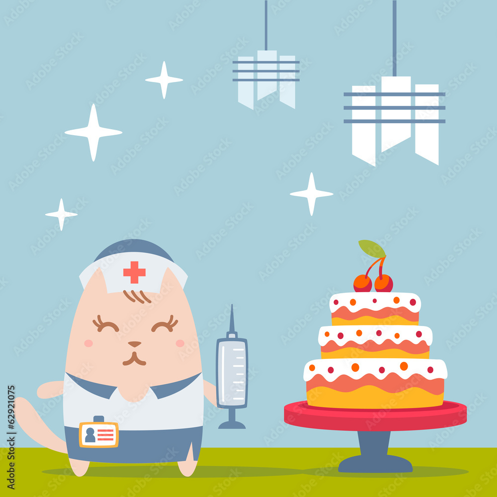 Naklejka premium Character nurse in uniform with a medical cap colorful flat