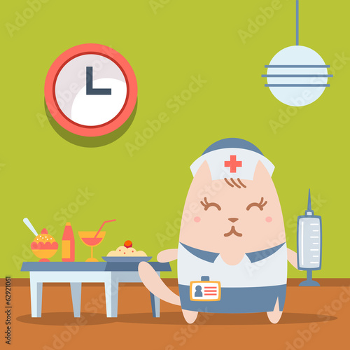 Character  nurse in uniform with a medical cap colorful flat