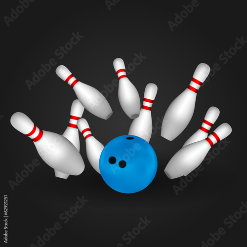 Bowl and bowling pins. Bowling concept.