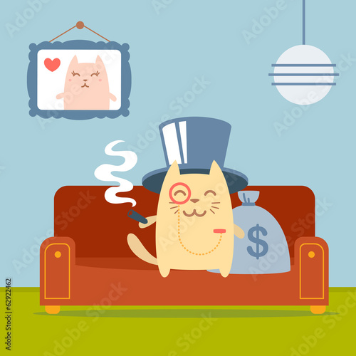 Character  rich gentleman in a hat cylinder and a monocle  color