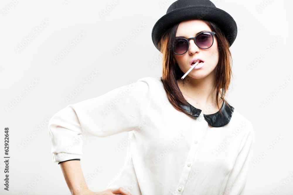 Retro fashion portrait of woman with cigarette