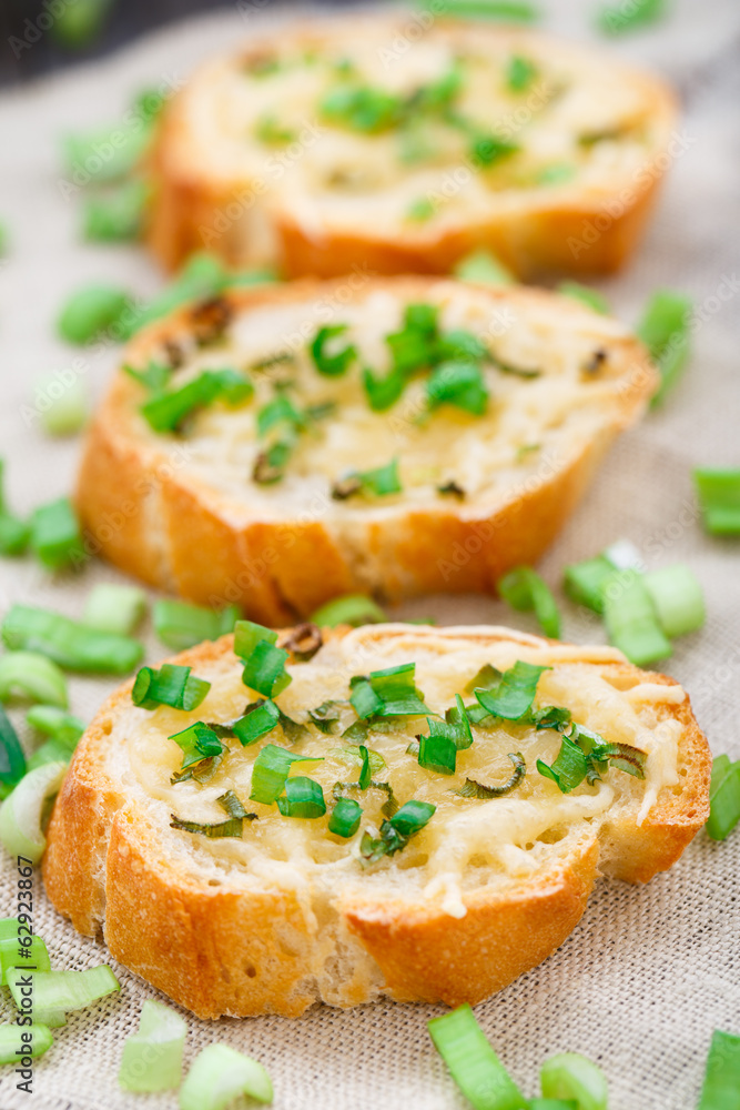 Bruschetta with cheese and scallion Bruschetta with cheese and scallion