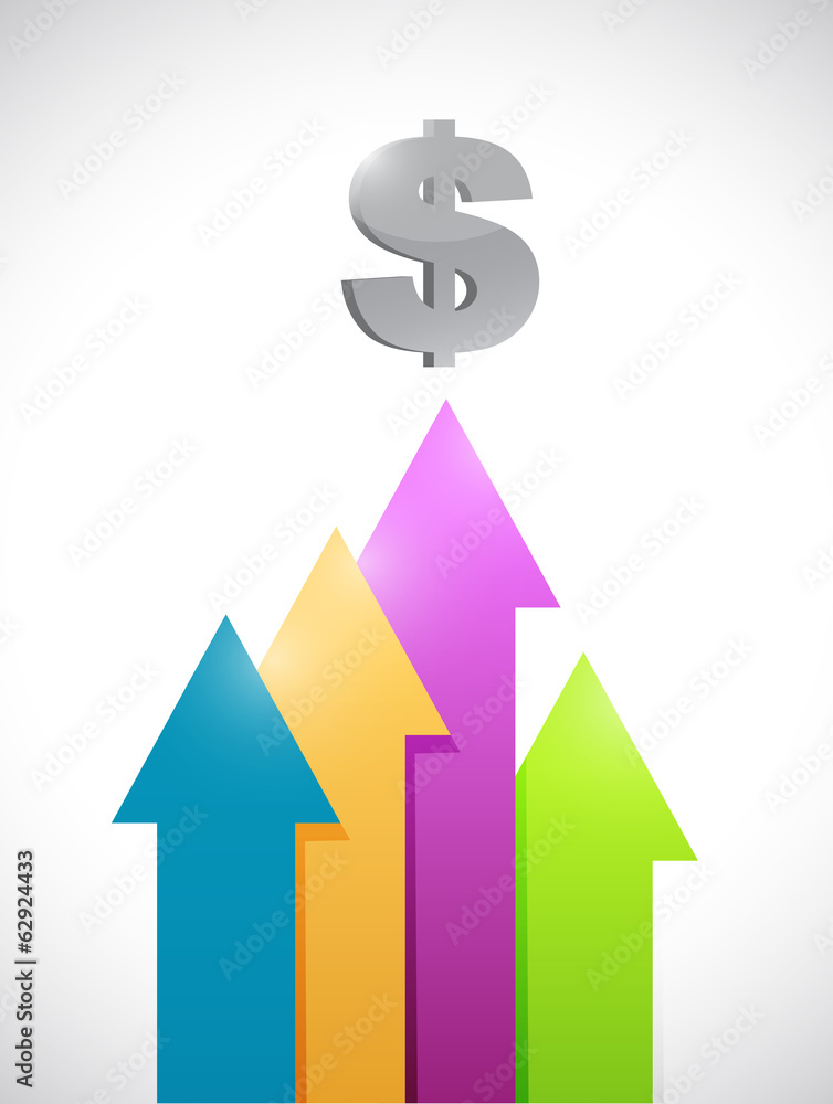 dollar colorful business graph moving up. dollar colorful business graph moving up.