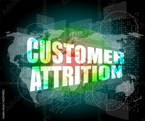 customer attrition words on digital screen with world map