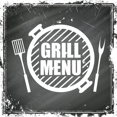 Vector Illustration of a Grill Menu Design on a Black Chalkboard