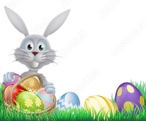White Easter bunny and eggs