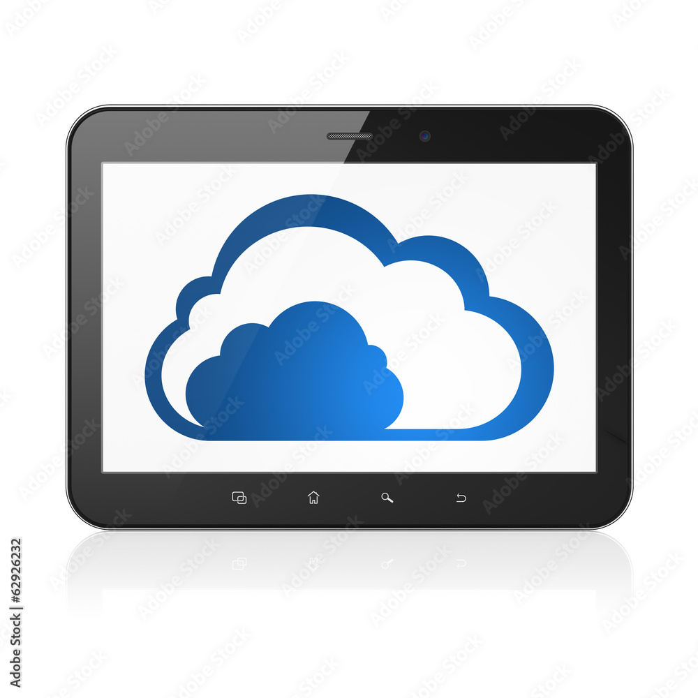 Cloud networking concept: Cloud on tablet pc computer Cloud networking concept: Cloud on tablet pc computer