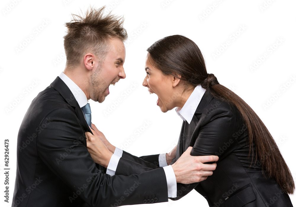 Two businesspeople debate and fight, isolated Two businesspeople debate and fight, isolated