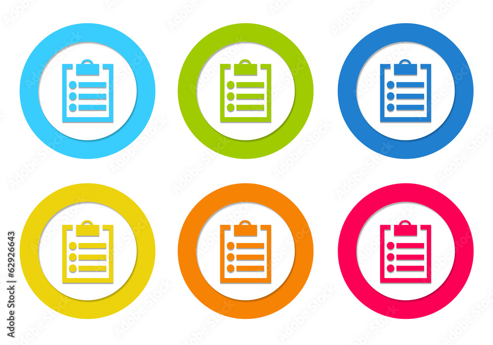 Colorful rounded icons with notepad symbol Colorful rounded icons with notepad symbol