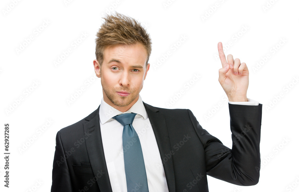 Portrait of businessman attention gesturing, isolated Portrait of businessman attention gesturing, isolated