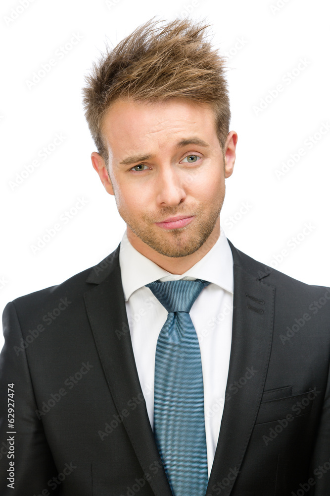Frontal view of tired business man, isolated Frontal view of tired business man, isolated
