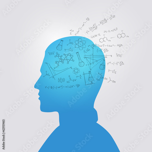 Man's head with education doodle