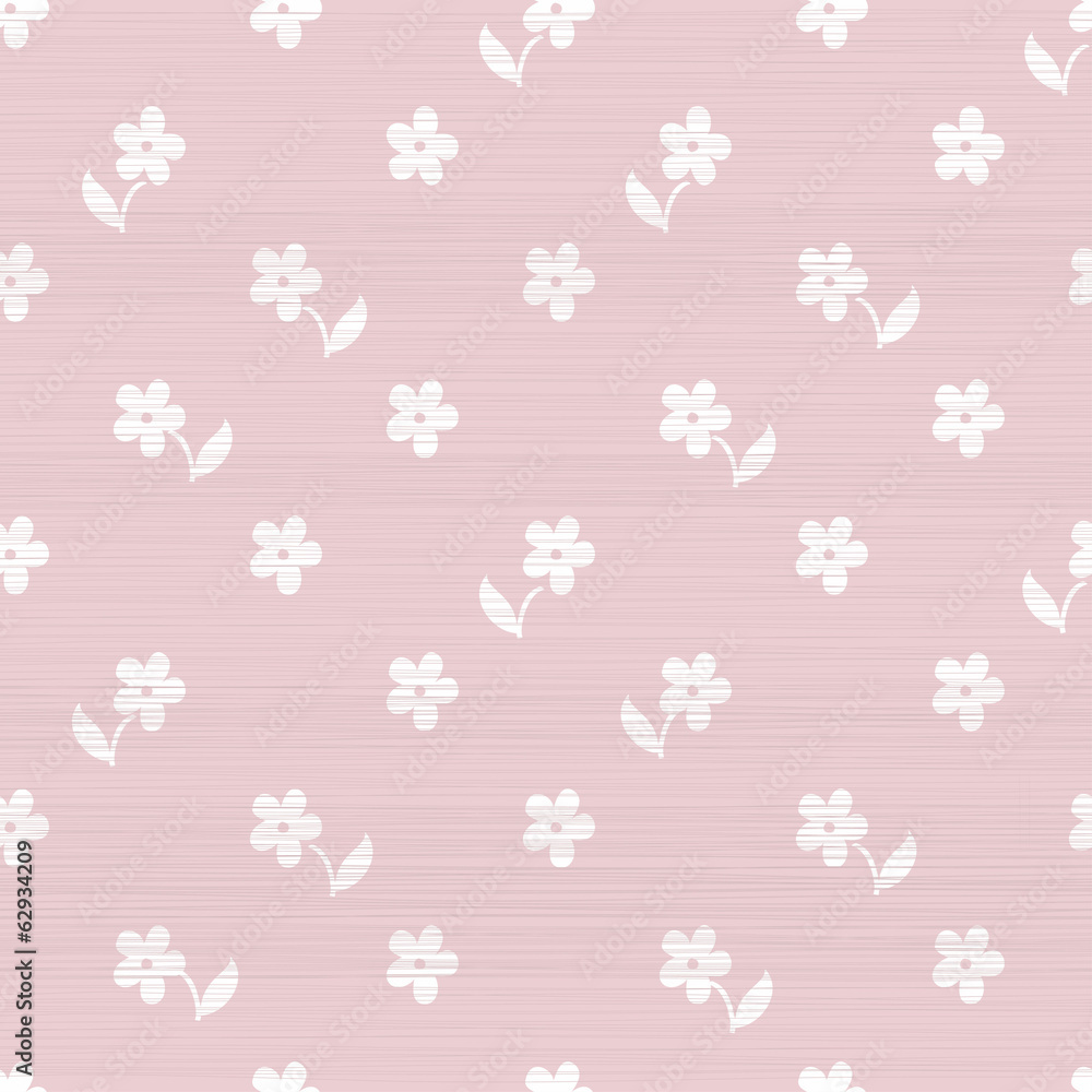 seamless doodle flowers pattern with pink fabric texture