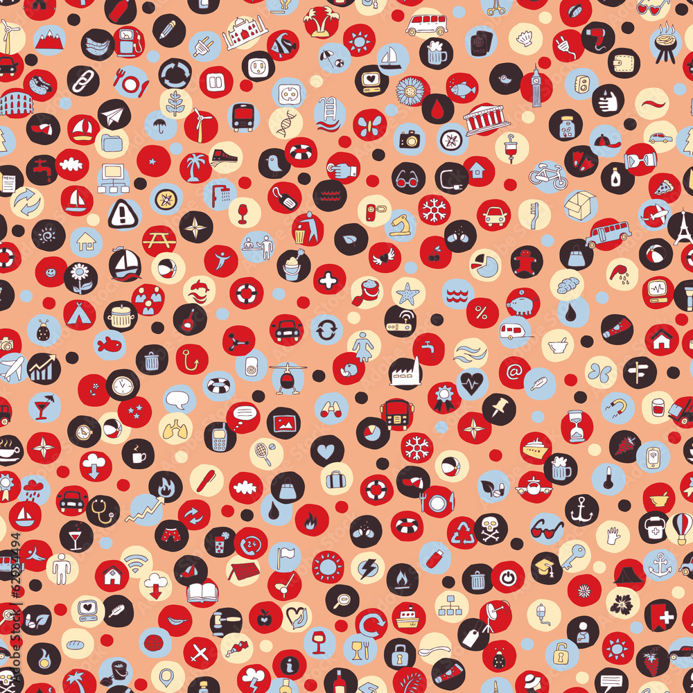 Icons and circles seamless pattern Icons and circles seamless pattern