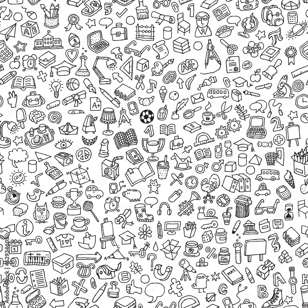 School seamless pattern in black and white School seamless pattern in black and white