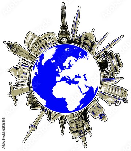Travel the world monuments concept vector
