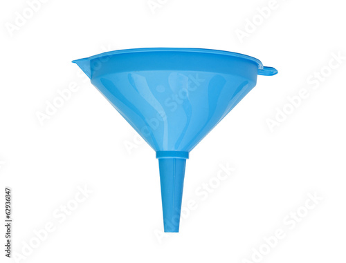 Blue plastic funnel
